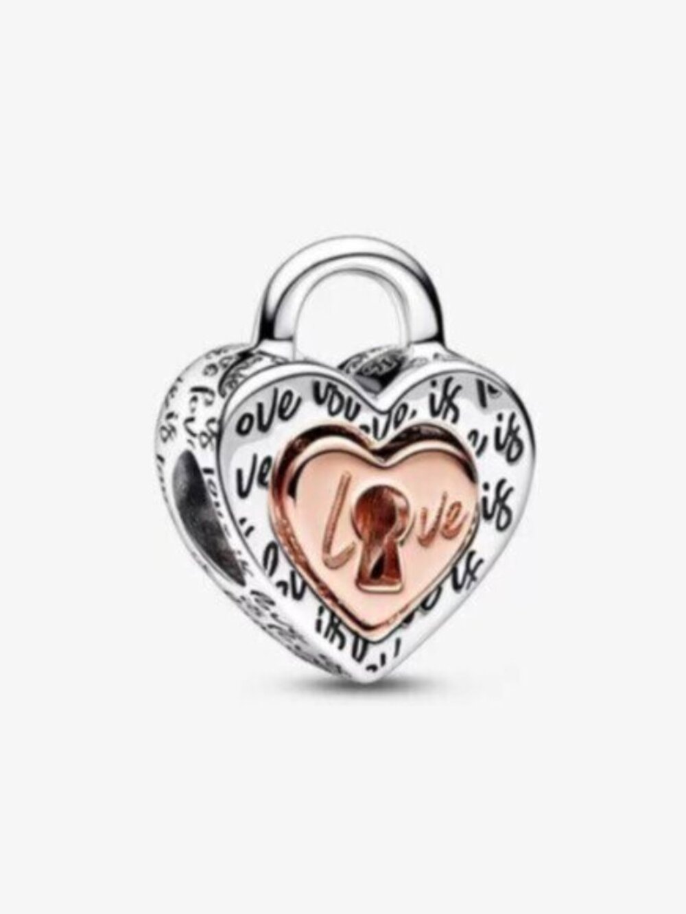 Pandora Two-tone Padlock Splittable Heart Charm